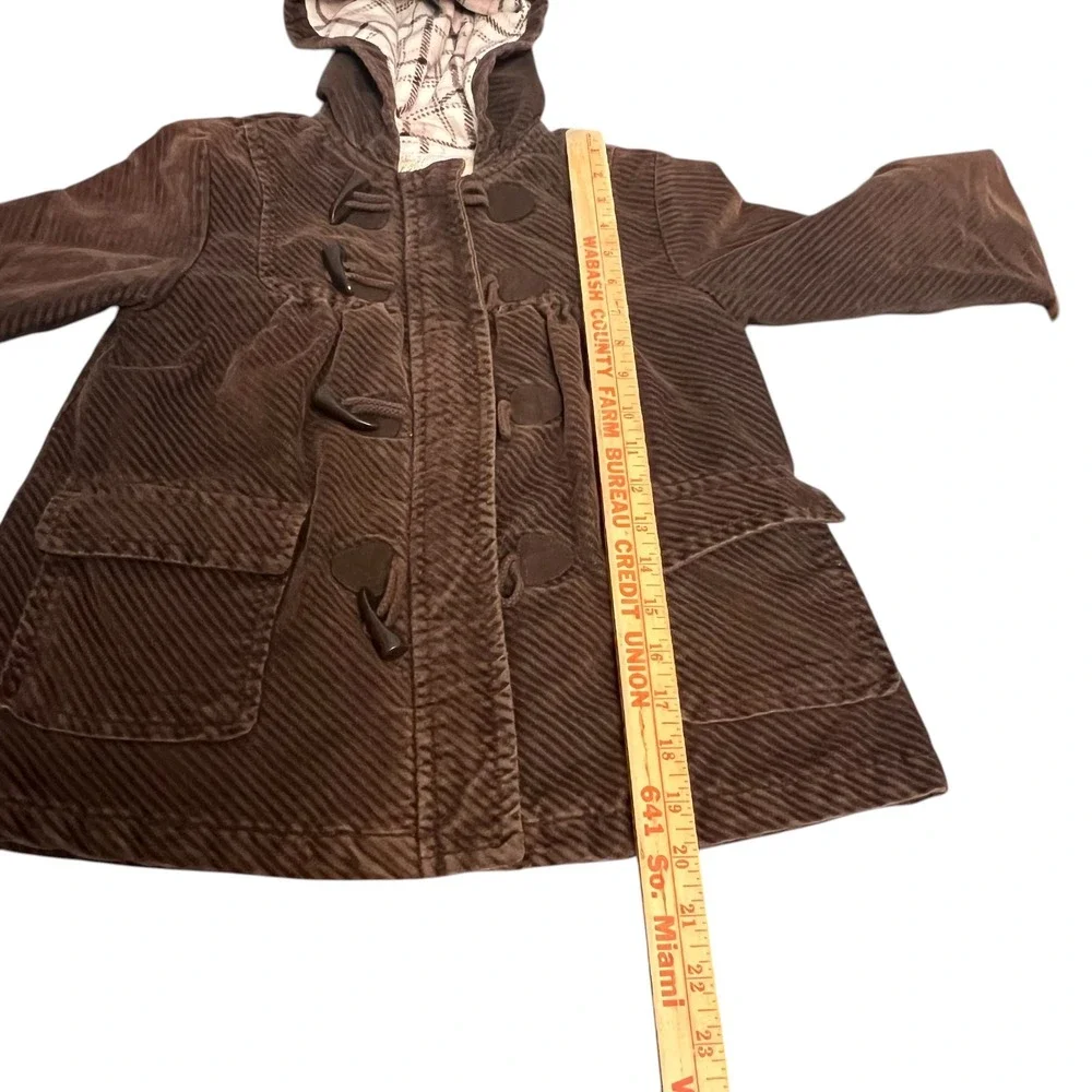 Old Navy Kids Brown Corduroy‎ Toggle Duffle Coat Hooded Plaid Fleece Lined Large